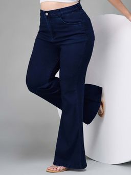 Miss Chase - A+ Curve Collection Plus Size Womens Navy Blue Bootcut Denim Jeans