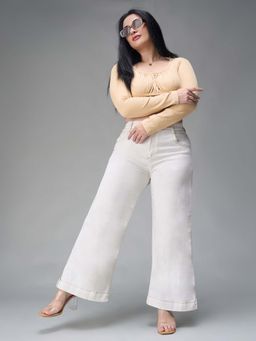 Miss Chase - A+ Curve Collection Plus Size Womens White Flared Mid Rise Denim Jeans