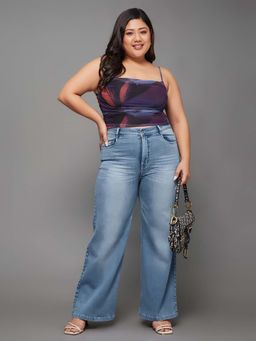 Miss Chase - A+ Curve Collection Plus Size Womens Light Blue Wide-Leg Denim Jeans