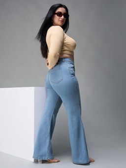 Miss Chase - A+ Curve Collection Plus Size Womens Light Blue Bootcut Denim Jeans