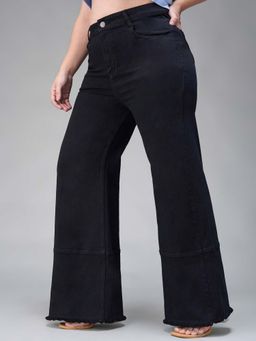 Miss Chase - A+ Curve Collection Plus Size Womens Black Wide Leg Denim Jeans