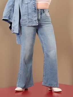 Miss Chase - A+ Curve Collection Plus Size Women's Light Blue Wide-Leg High-Rise Jeans