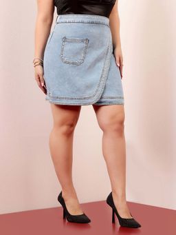 Miss Chase - A+ Curve Collection Plus Size Women's Light Blue Stretchable Denim Skirt