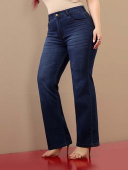 Miss Chase - A+ Curve Collection Plus Size Women's Navy Blue Bootcut Denim Jeans