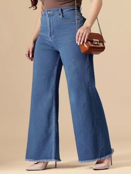 Miss Chase - A+ Curve Collection Plus Size Women's Blue Wide-Leg Denim Jeans