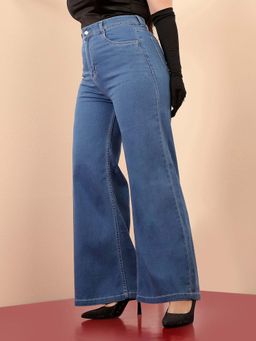 Miss Chase - A+ Curve Collection Plus Size Women's Blue Wide-Leg Denim Jeans
