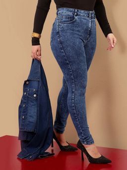 Miss Chase - A+ Curve Collection Plus Size Women's Blue Skinny-Fit Denim Jeans