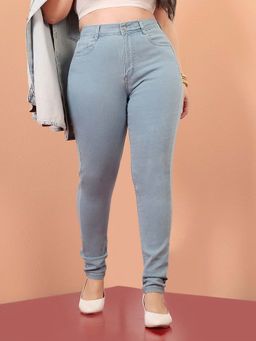 Miss Chase - A+ Curve Collection Plus Size Women's Light Blue Skinny Denim Jeans