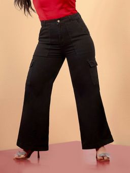 Miss Chase - A+ Curve Collection Plus Size Women's Black Wide-Leg Denim Jeans