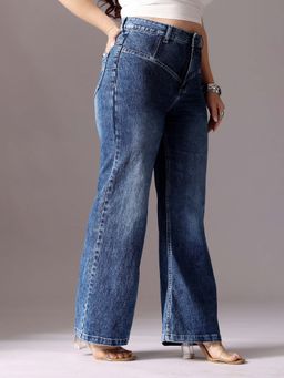 Miss Chase - A+ Curve Collection Plus Size Women's Blue High Rise Denim Wide Leg Jeans