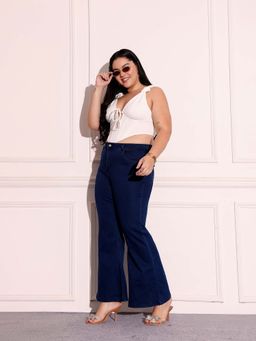 Miss Chase - A+ Curve Collection Plus Size Women's Navy Blue Bootcut High Rise Denim Jeans