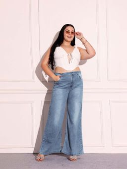 Miss Chase - A+ Curve Collection Plus Size Women's Light Blue Denim Wide Leg Jeans