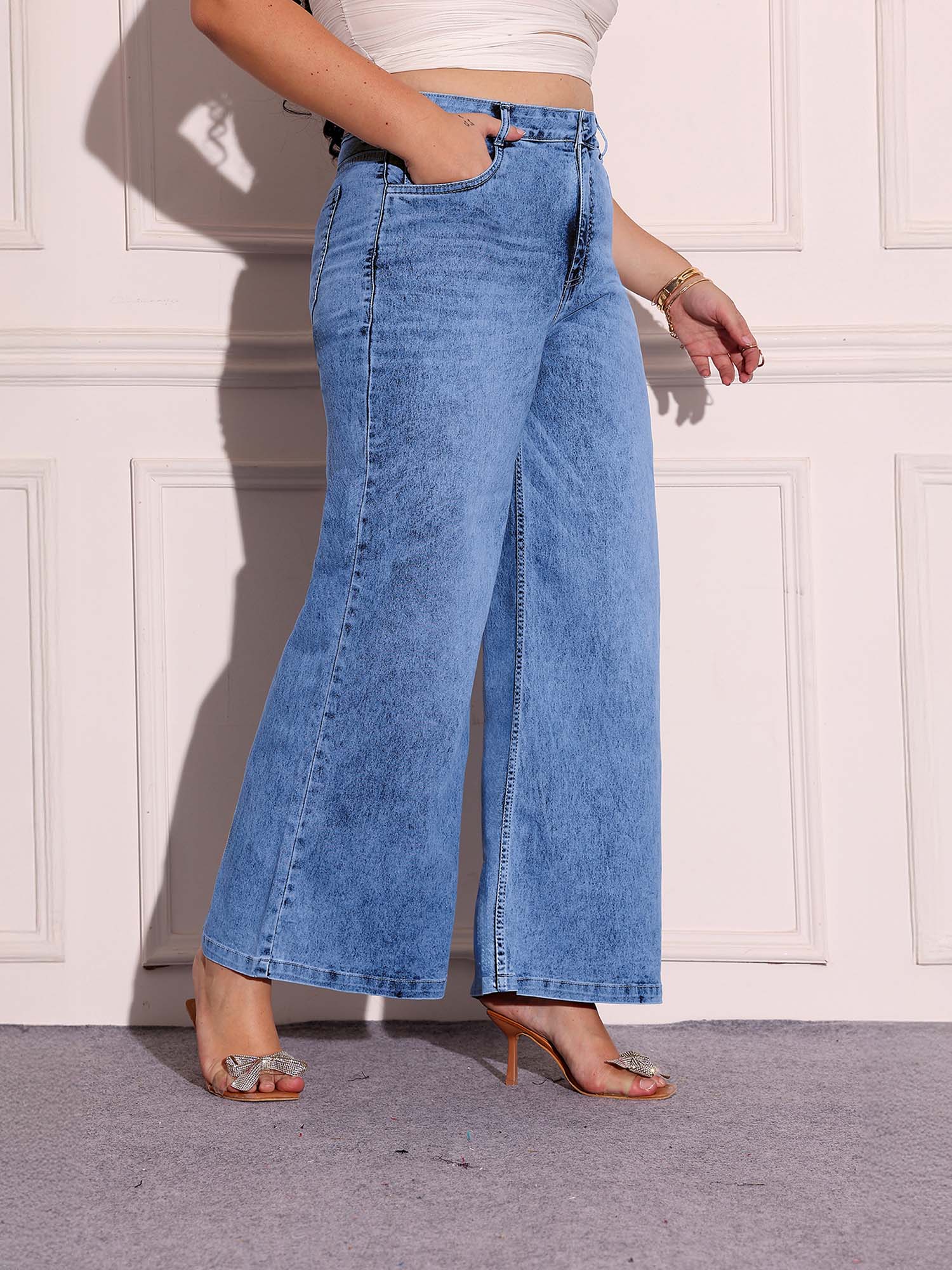 miss chase A+ Curve Collection Plus Size Women's Light Blue Wide-Leg Denim Jeans-picture-13