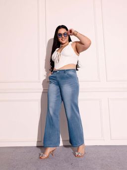 Miss Chase - A+ Curve Collection Plus Size Women's Light Blue Wide-Leg Denim Jeans