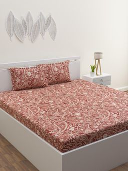 Home Affairs - Cotton Double Queen Bedsheet with 2 Pillow Covers Red (Set of 3)