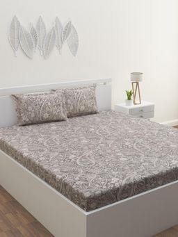 Home Affairs - Cotton Double Queen Bedsheet with 2 Pillow Covers Grey (Set of 3)
