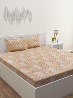 Home Affairs - Cotton Double Queen Bedsheet with 2 Pillow Covers Cream (Set of 3)