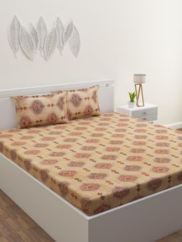Home Affairs - Cotton Double Queen Bedsheet with 2 Pillow Covers Orange (Set of 3)