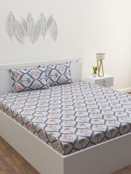 Home Affairs - Cotton Double Queen Bedsheet with 2 Pillow Covers Blue (Set of 3)