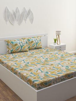 Home Affairs - Cotton Double Queen Bedsheet with 2 Pillow Covers Multi-Color (Set of 3)