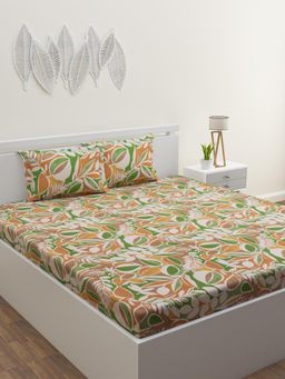 Home Affairs - Cotton Double Queen Bedsheet with 2 Pillow Covers Multi-Color (Set of 3)