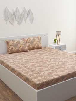 Home Affairs - Cotton Double Queen Bedsheet with 2 Pillow Covers Brown (Set of 3)