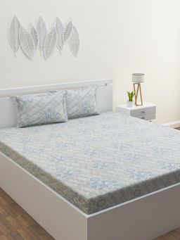 Home Affairs - Cotton Double Queen Bedsheet with 2 Pillow Covers Grey (Set of 3)