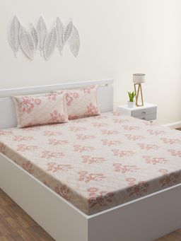 Home Affairs - Cotton Double Queen Bedsheet with 2 Pillow Covers Pink (Set of 3)