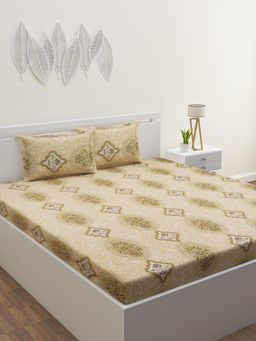 Home Affairs - Cotton Single Bedsheet with 1 Pillow Cover Tan (Set of 2)