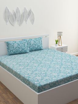 Home Affairs - Cotton Single Bedsheet with 1 Pillow Cover Blue (Set of 2)