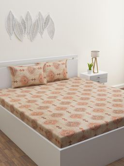 Home Affairs - Cotton Single Bedsheet with 1 Pillow Cover Cream (Set of 2)