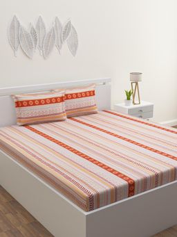Home Affairs - Cotton Single Bedsheet with 1 Pillow Cover Orange (Set of 2)
