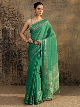 Libas - Green Zari Woven Design Saree With Unstitched Blouse