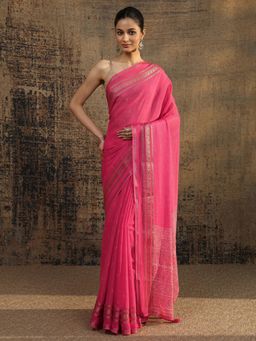 Libas - Pink Zari Woven Design Saree With Unstitched Blouse