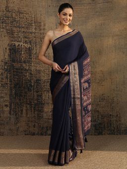 Libas - Blue Zari Woven Design Saree With Unstitched Blouse