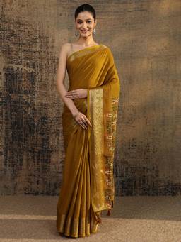 Libas - Mustard Zari Woven Design Saree With Unstitched Blouse