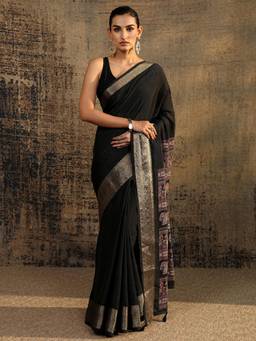 Libas - Black Zari Woven Design Saree With Unstitched Blouse