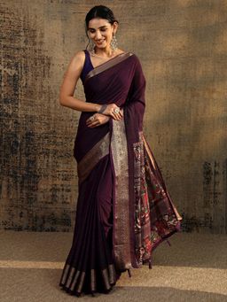 Libas - Purple Zari Woven Design Saree With Unstitched Blouse