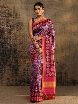 Libas - Lavender Abstract Printed Saree With Unstitched Blouse