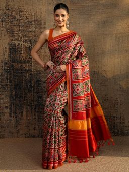 Libas - Brown Ethnic Motif Printed Saree With Unstitched Blouse