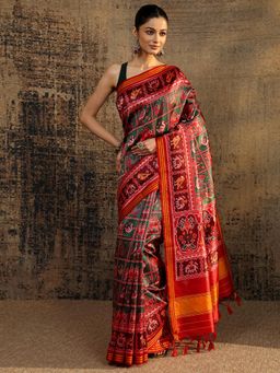 Libas - Green Tribal Printed Saree With Unstitched Blouse