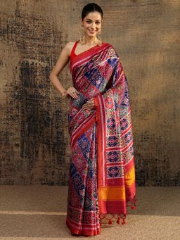 Libas - Multi Ethnic Motif Printed Saree With Unstitched Blouse