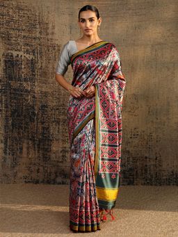 Libas - Grey Abstract Printed Saree With Unstitched Blouse