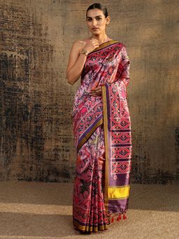 Libas - Lavender Abstract Printed Saree With Unstitched Blouse