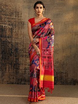 Libas - Multi Ethnic Motif Printed Saree With Unstitched Blouse