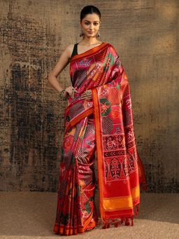 Libas - Multi Ethnic Motif Printed Saree With Unstitched Blouse