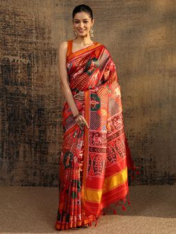 Libas - Multi Ethnic Motif Printed Saree With Unstitched Blouse