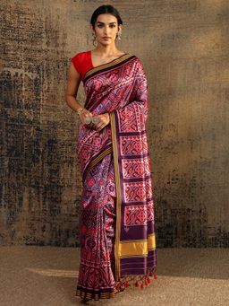Libas - Purple Ethnic Motif Printed Saree With Unstitched Blouse