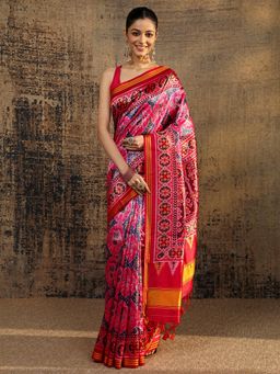 Libas - Multi Abstract Printed Saree With Unstitched Blouse