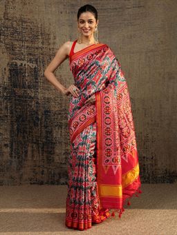 Libas - Multi Abstract Printed Saree With Unstitched Blouse